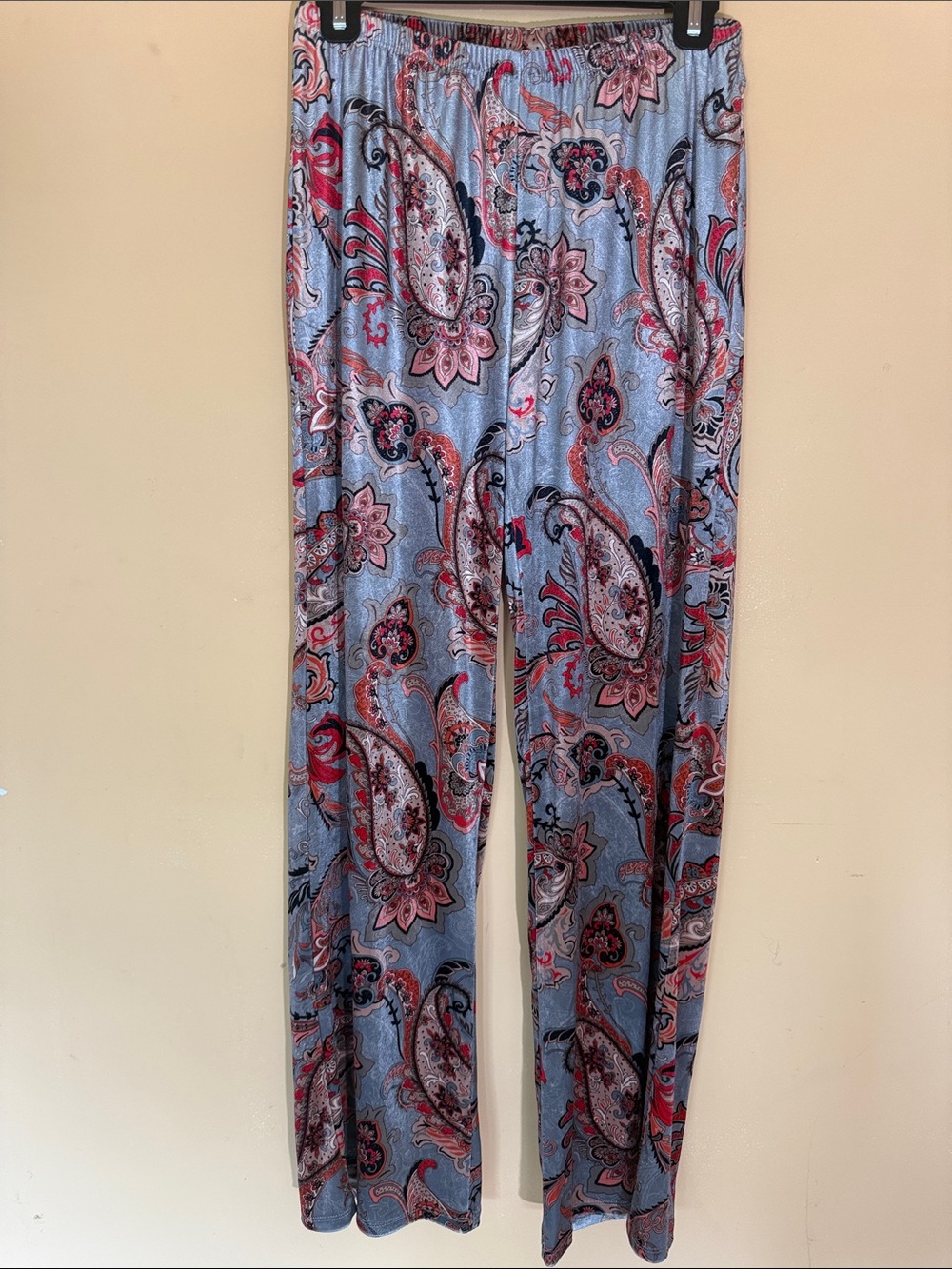 Melissa Paige Light Gray Paisley Wide-Leg Lounge Pants with Pink Accents